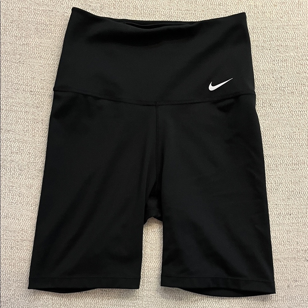 Nike Black High-Rise Bike Shorts with White Swoosh
